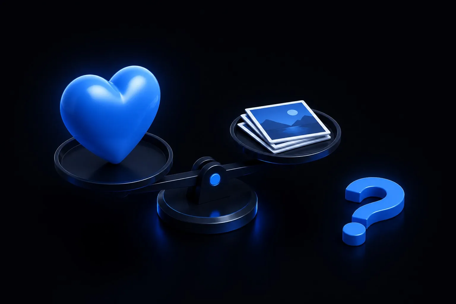 A 3D heart icon on a pedestal with a padlock beside it, next to smaller speech-bubble, repost-arrow and bookmark icons
